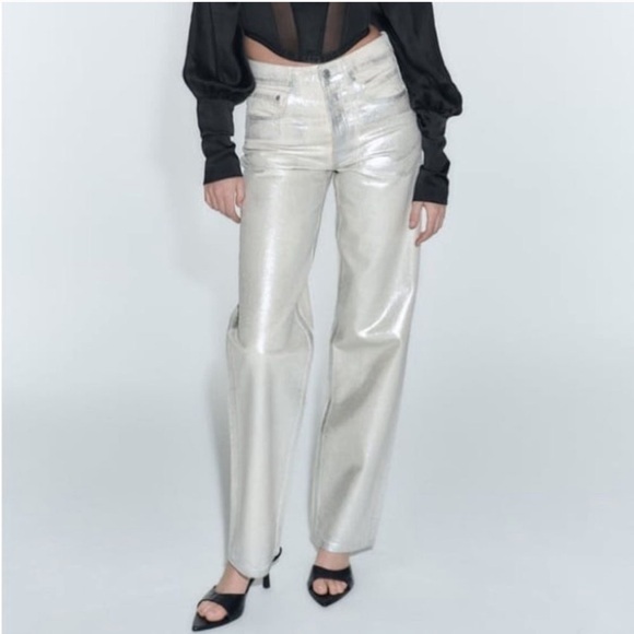 NWT Zara The Boy Boy Fit In Silver Jeans Metallic Blogger Favorite Sz 6 - Picture 2 of 16